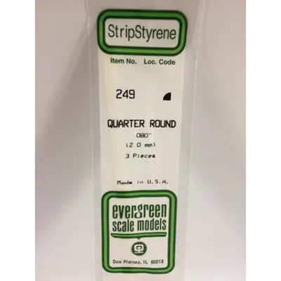 Evergreen #249 Styrene Shapes: Quarter Round 3 pack 0.080" (2.0mm) x 14" (35cm)