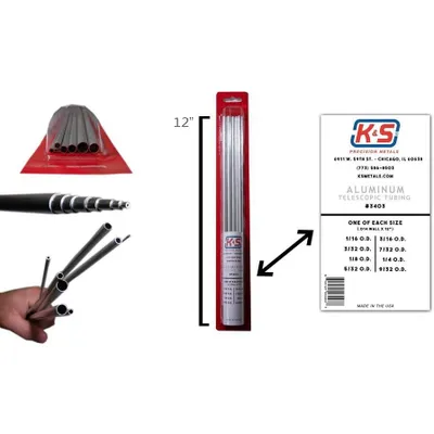 K&S Aluminum Telescopic Tubing Assortment 12" (8pcs 1/16 thru 9/32 OD) KSE3403