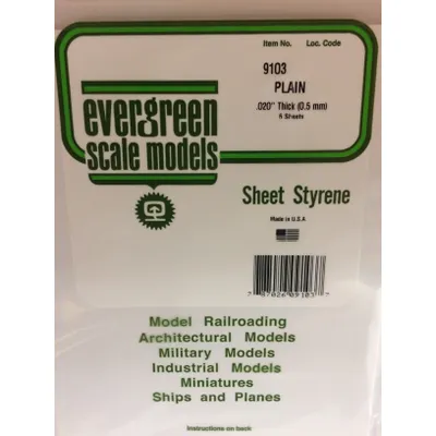 Evergreen #9103 Styrene Sheets: White 6 pack 0.020" (0.50mm) x 8" x 21"