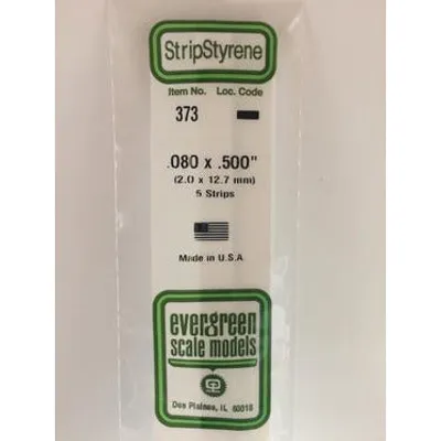 Evergreen #373 Styrene Strips: Dimensional 5 pack 0.080" (2.0mm) x 0.500" (12.7mm) x 24" (60cm)