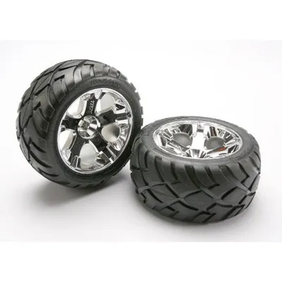 TRA5576R Anaconda Tires & Wheels, Assembled, Glued (All Star chrome wheels, Foam Inserts) (Nitro Rear/Electric Front) (1 Left, 1 Right)