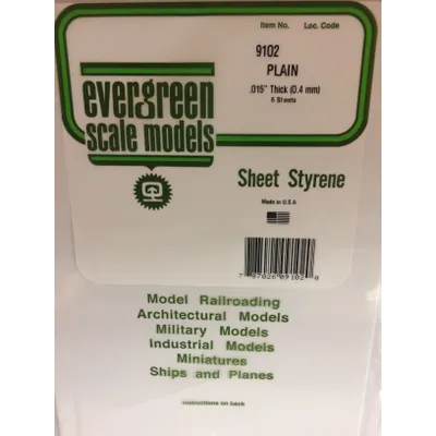 Evergreen #9102 Styrene Sheets: White 6 pack 0.015" (0.38mm) x 8" x 21"