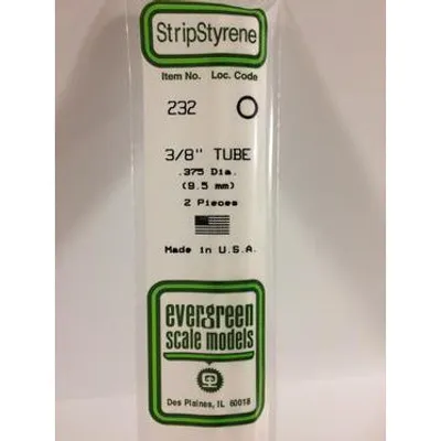 Evergreen #232 Styrene Tubes: Round 3/8" 2 pack 0.375" (9.5mm) OD x 14" (35cm)