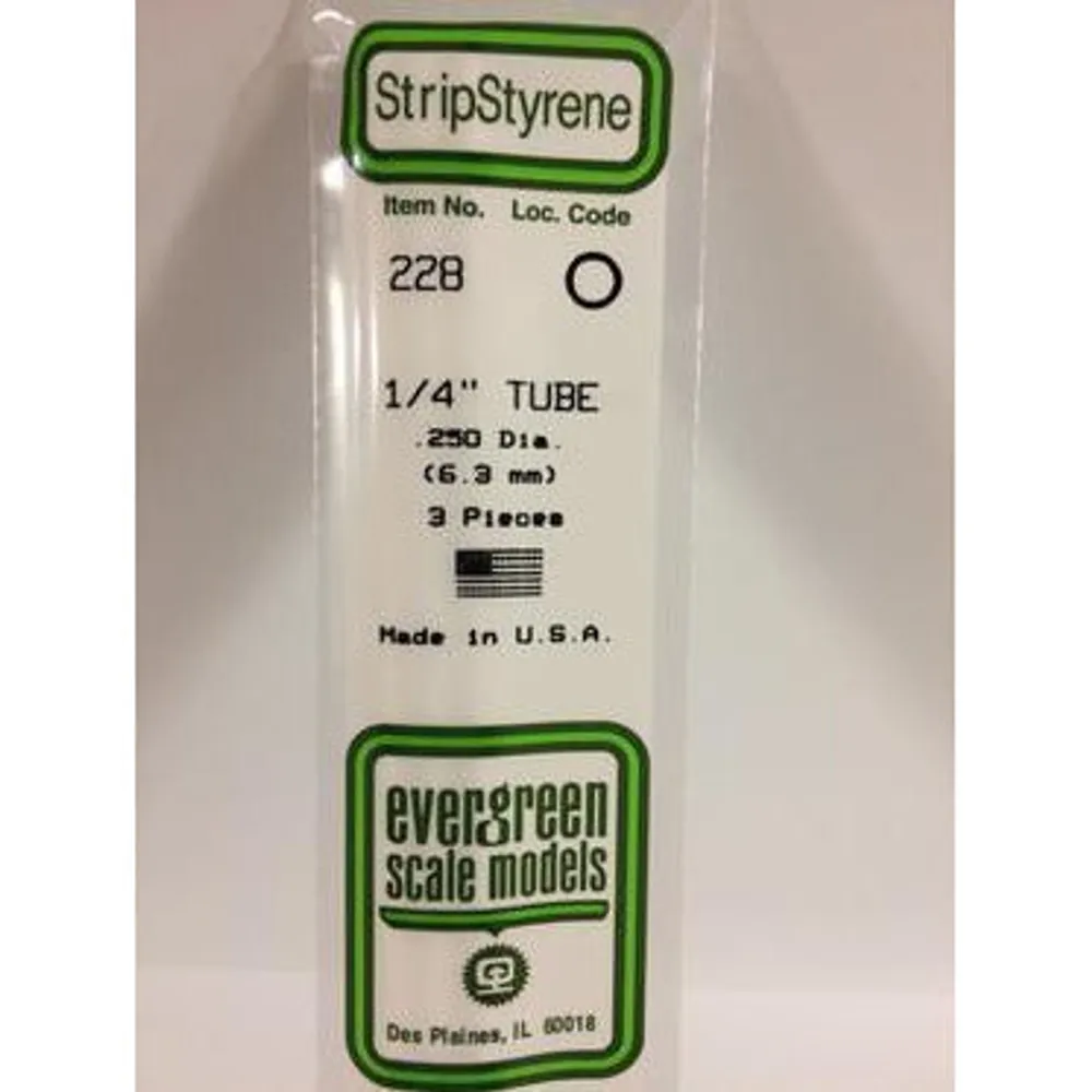 Evergreen #228 Styrene Tubes: Round 1/4" 3 pack 0.250" (6.3mm) OD x 14" (35cm)