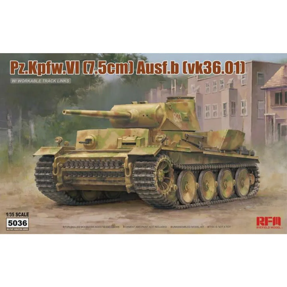 Pz.Kpfw. VI (7.5cm) Ausf.B (vk36.01) w/workable track links 1/35 #5036 by Ryefield Model