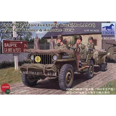 US GPW 1/4 Ton 4X4 Utility Truck (Mod. 1942) w/10-CWT trailer & Airborne Crew 1/35 by Bronco