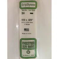 Evergreen #384 Styrene Strips: Dimensional 4 pack 0.100" (2.5mm) x 0.625" (15.8mm) x 24" (60cm)