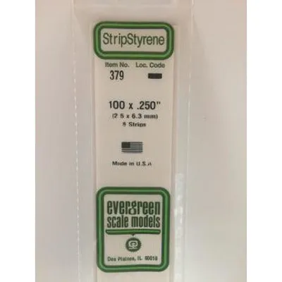Evergreen #379 Styrene Strips: Dimensional 8 pack 0.100" (2.5mm) x 0.250" (6.3mm) x 24" (60cm)