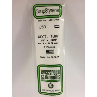 Evergreen #259 Styrene Tubes: Rectangular 2 pack 0.250" (6.3mm) x 0.375" (9.5mm) x 14" (35cm)