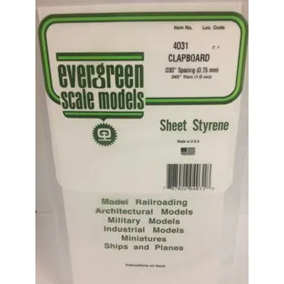 Evergreen #4031 Styrene Siding: Clapboard 0.030" (0.75 mm) Spacing x 0.040" (1.0mm) Thick 6" x 12"