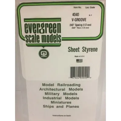Evergreen #4040 Styrene Siding: 0.040" V-Groove 0.040" (1.0mm) Spacing 6" x 12"