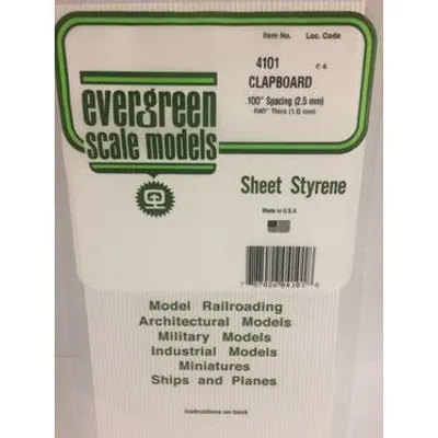 Evergreen #4041 Styrene Siding: Clapboard 0.040" (1.0 mm) Spacing x 0.040" (1.0mm) Thick 6" x 12"Â