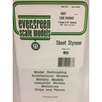Evergreen #4067 Styrene Siding: Car 0.067" (1.69mm) Spacing x 0.040" (0.75mm) Thick 6" x 12"
