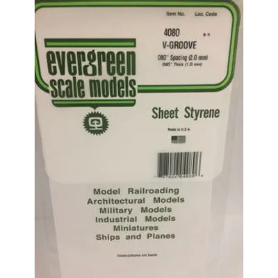 Evergreen #4080 Styrene Siding: 0.040" V-Groove 0.080" (2.0mm) Spacing 6" x 12"