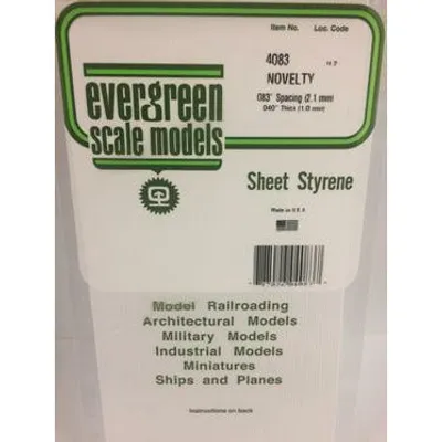 Evergreen #4083 Styrene Siding: Novelty 0.083" (2.1mm) Spacing x 0.040" (0.75mm) Thick 6" x 12"