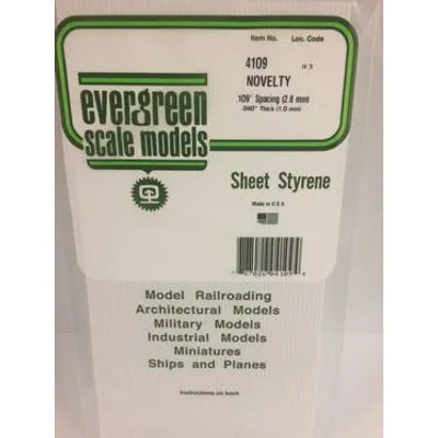 Evergreen #4109 Styrene Siding: Novelty 0.109" (2.7mm) Spacing x 0.040" (0.75mm) Thick 6" x 12"