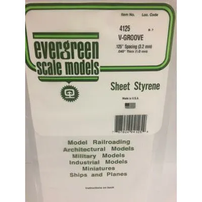 Evergreen #4125 Styrene Siding: 0.040" V-Groove 0.125" (3.2mm) Spacing 6" x 12"