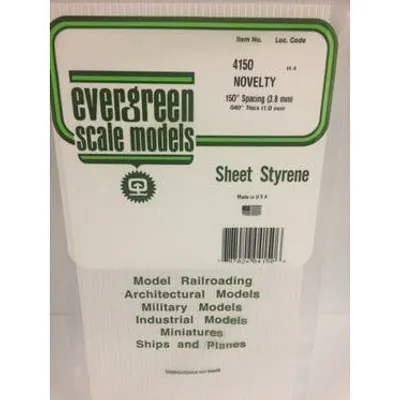 Evergreen #4150 Styrene Siding: Novelty 0.150" (1.5mm) Spacing x 0.040" (0.75mm) Thick 6" x 12"
