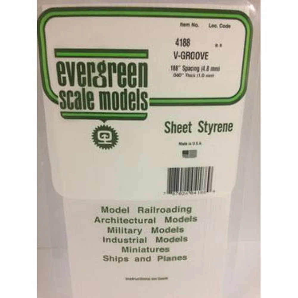 Evergreen #4188 Styrene Siding: 0.040" V-Groove 0.188" (4.8mm) Spacing 6" x 12"