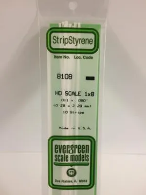 Evergreen #8108 - .011" X .090" Opaque White Polystyrene Ho Scale Strips (1x8)