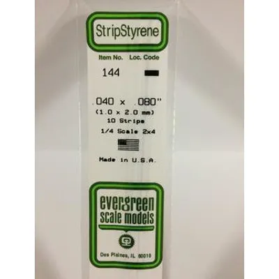 Evergreen #144 Styrene Strips: Dimensional 10 pack 0.040" (1.0mm) x 0.080" (2.0mm) x 14" (35cm)