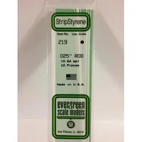 Evergreen #219 Styrene Rods: 10 pack 0.025" (0.64mm) OD x 14" (35cm)