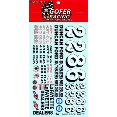 Gofer Racing Decals Race sheet decals 1/24