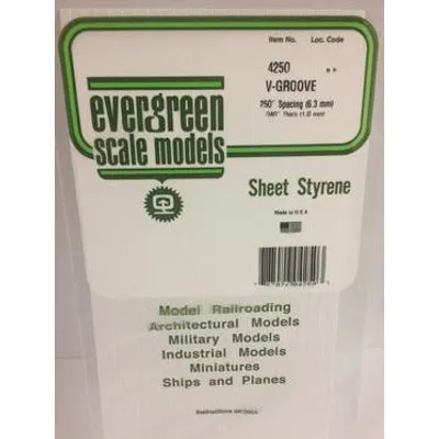 Evergreen #4250 Styrene Siding: 0.040" V-Groove 0.250" (6.3mm) Spacing 6" x 12"