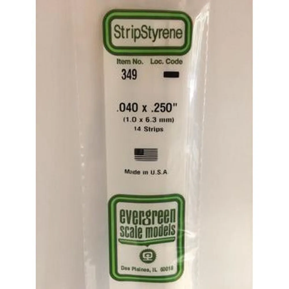 Evergreen #349 Styrene Strips: Dimensional 14 pack 0.040" (1.0mm) x 0.250" (6.3mm) X 24" (60cm)