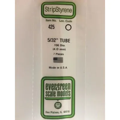 Evergreen #425 Styrene Tubes: Round 5/32" 7 pack 0.156" (4.0mm) OD x 24" (60cm)