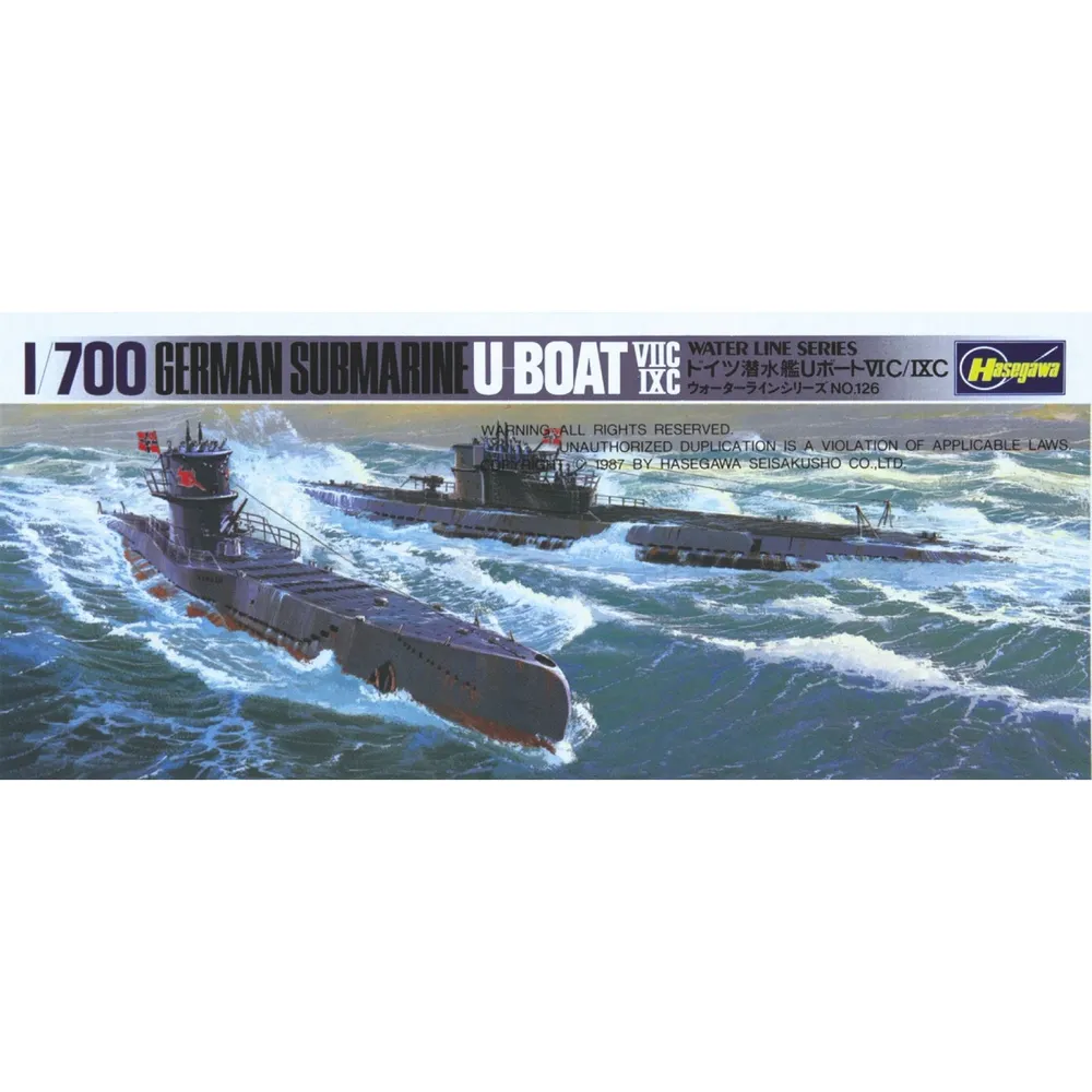 U Boat VIIC IXC German Submarine Waterline Series 1/700 Model Ship Kit #901 by Hasegawa