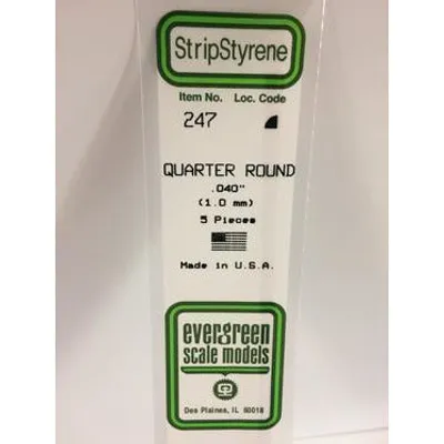 Evergreen #247 Styrene Shapes: Quarter Round 5 pack 0.040" (1.0mm) x 14" (35cm)