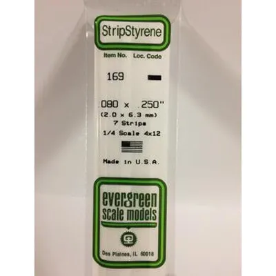 Evergreen #169 Styrene Strips: Dimensional 7 pack 0.080" (2.0mm) x 0.250" (6.3mm) x 14" (35cm)