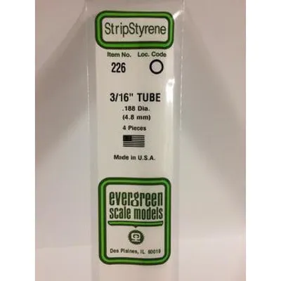 Evergreen #226 Styrene Tubes: Round 3/16" 3 pack 0.188" (4.8mm) OD x 14" (35cm)
