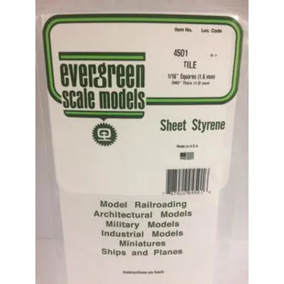Evergreen #4501 Tile: Square 1/16" (1.6mm) x 1/16" (1.6mm) x 0.014" (0.35mm)
