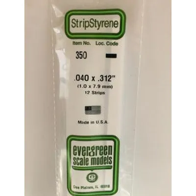 Evergreen #350 Styrene Strips: Dimensional 12 pack 0.040" (1.0mm) x 0.312" (7.9mm) X 24" (60cm)