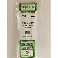 Evergreen #350 Styrene Strips: Dimensional 12 pack 0.040" (1.0mm) x 0.312" (7.9mm) X 24" (60cm)