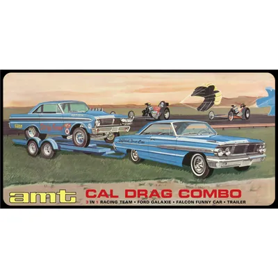 Cal Drag Combo 3-in-1 Ford Galaxy Falcon, Funny Car and Trailer 1/25 Model Car Kit #1223/06 by AMT