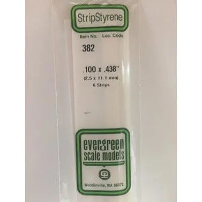 Evergreen #382 Styrene Strips: Dimensional 6 pack 0.100" (2.5mm) x 0.438" (11.1mm) x 24" (60cm)