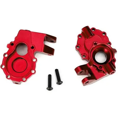 Traxxas Portal housings, inner (front), 6061-T6 aluminum (red-anodized) (2)/ 3x12 BCS (2)