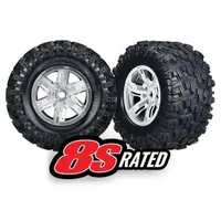 Traxxas Tires & wheels, assembled, glued (X-Maxx satin chrome wheels, Maxx AT tires, foam inserts) TRA7772R