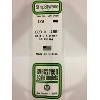 Evergreen #128 Styrene Strips: Dimensional 10 pack 0.020" (0.50mm) x 0.188" (4.8mm) x 14" (35cm)