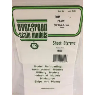 Evergreen #9015 Styrene Sheets: Plain 3 pack 0.015" (0.38mm) x 6" x 12"