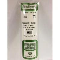 Evergreen #256 Styrene Tubes: Square 3/8" 3 pack 0.375" (9.5mm) x 14" (35cm)