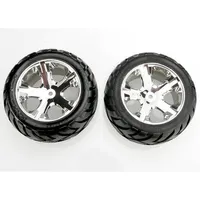 TRA3773 Anaconda Tires & wheels, assembled, glued (All Star chrome wheels, foam inserts) (electric rear) (1 left, 1 right)