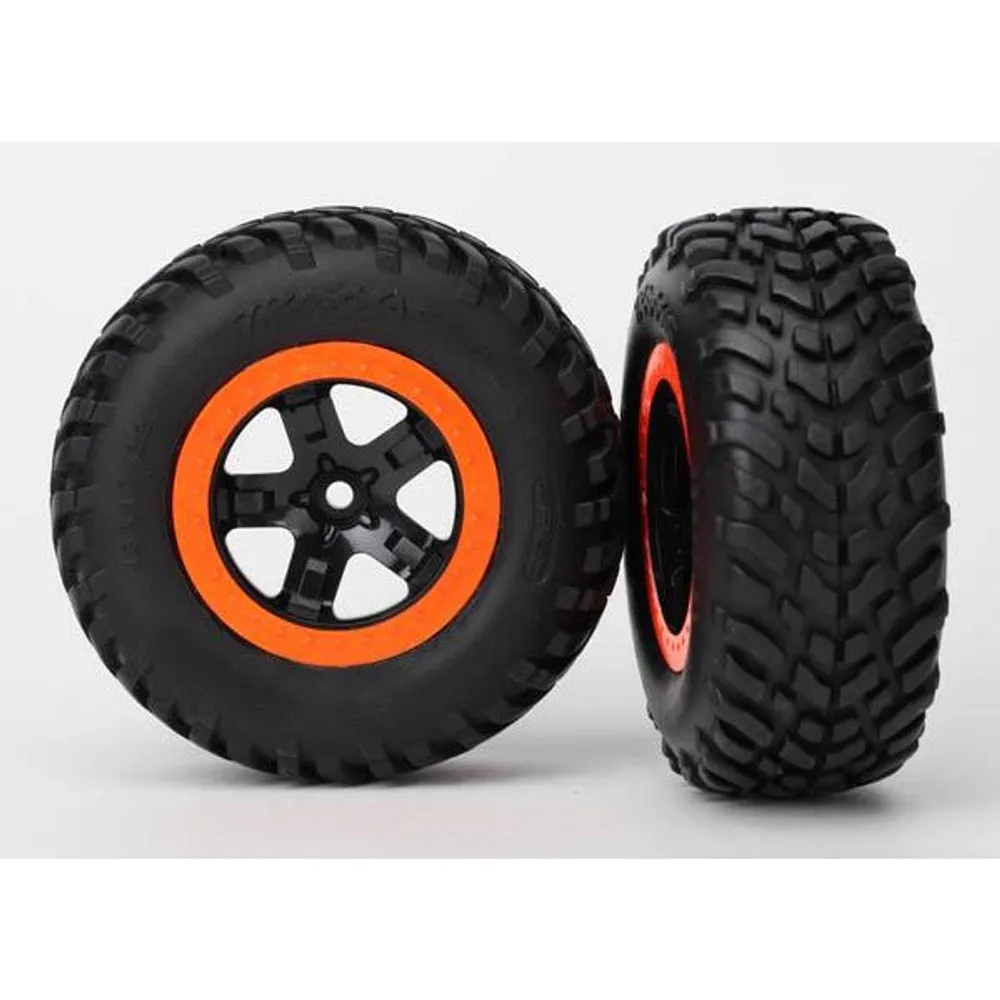 TRA5863 Tires & wheels, black, orange beadlock wheels, dual profile