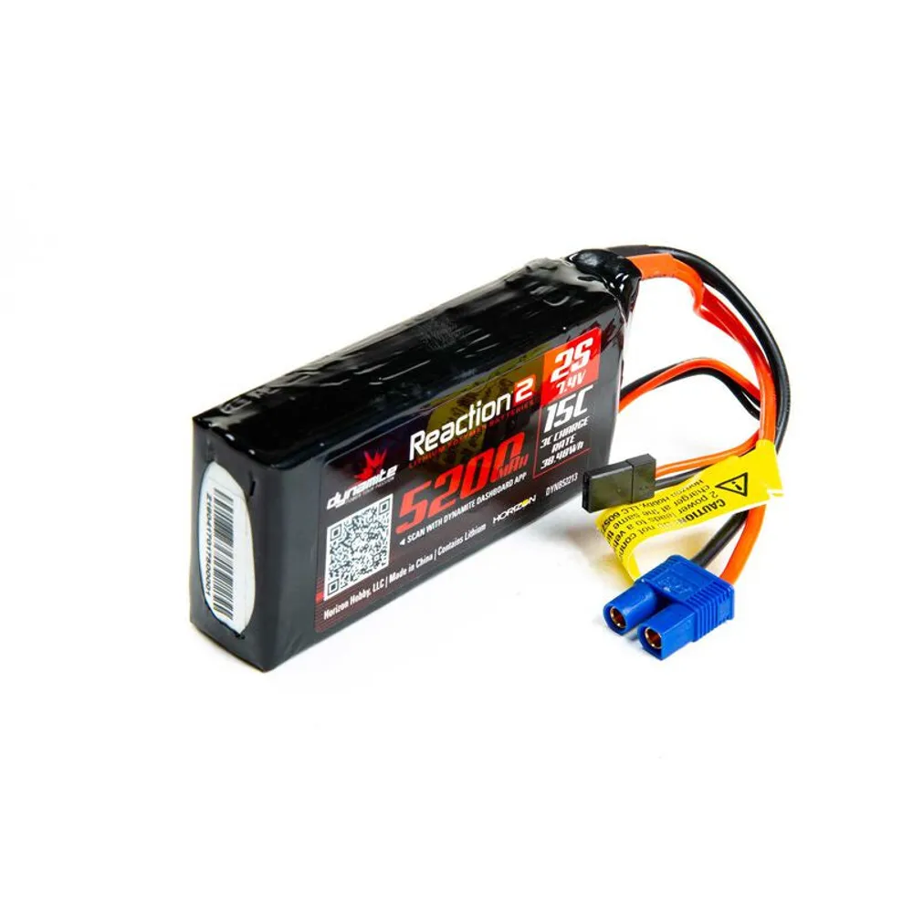 Dynamite 5200mAh 7.4V 2S 15C LiPo Battery Universal Receiver w/EC3