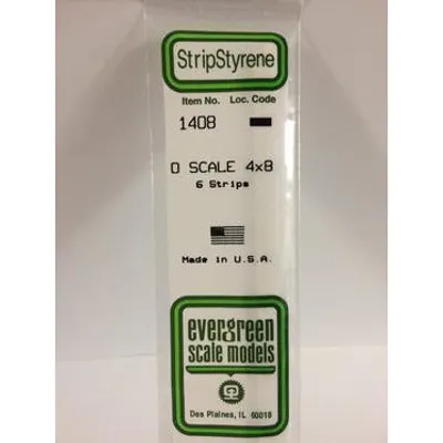 Evergreen #1408 Styrene Strips: O Scale 4x8 6 pack 0.080" (2.0mm) x 0.166" (4.2mm) x 14" (35cm)