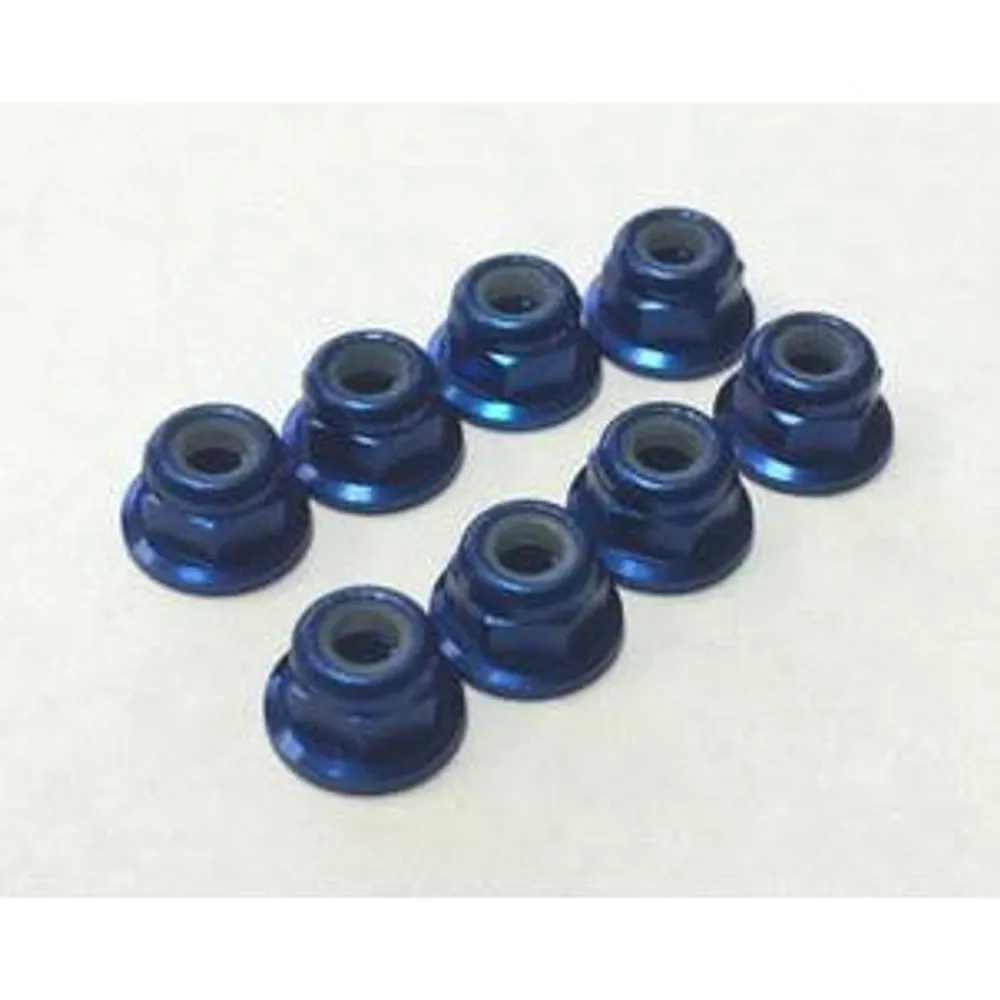 3RAC-NS40BU 4mm Aluminum Serrated Locknuts (8pcs) Blue