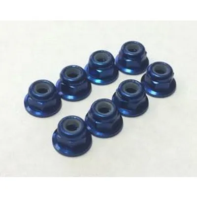 3RAC-NS40BU 4mm Aluminum Serrated Locknuts (8pcs) Blue